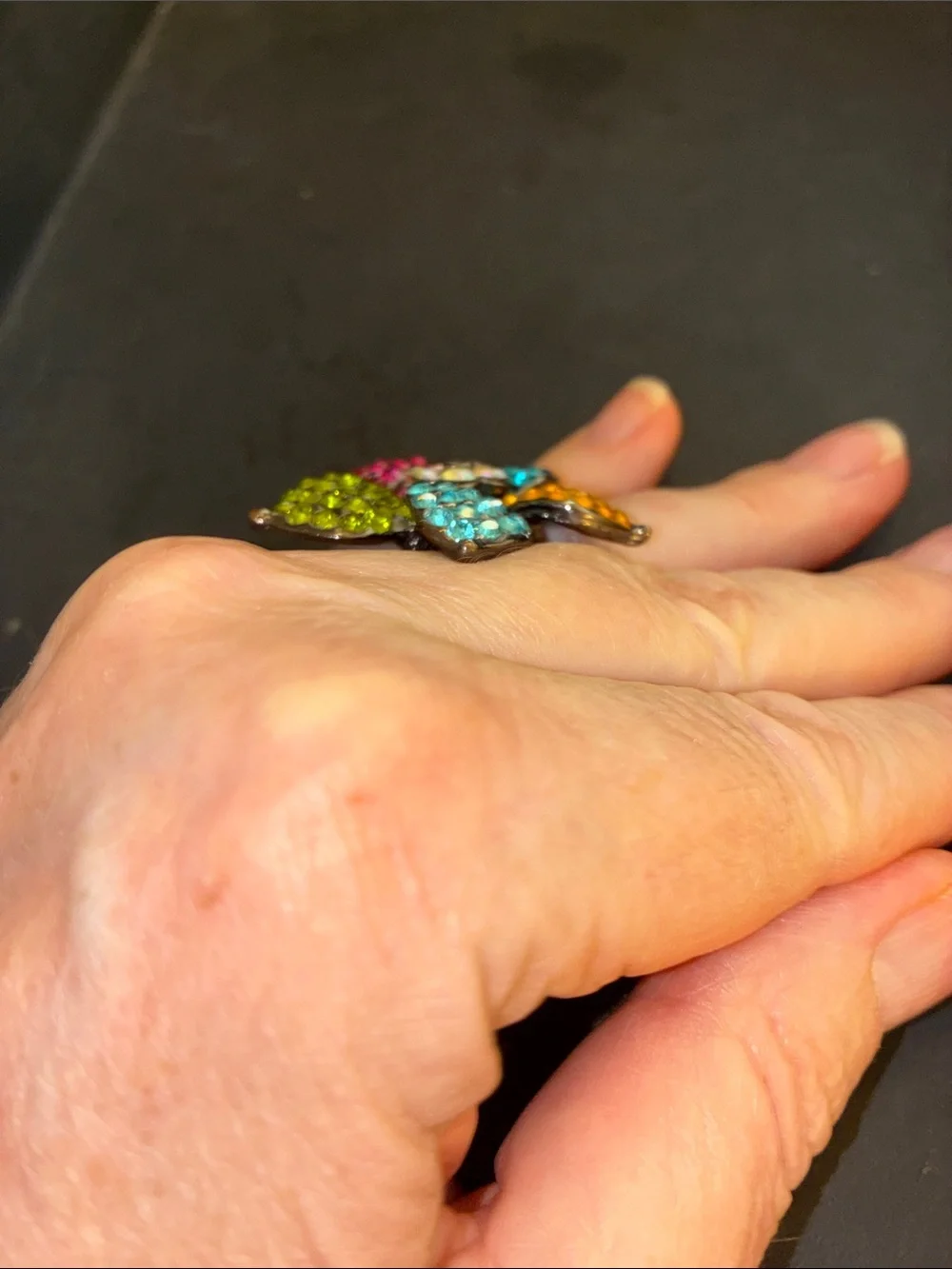 Multicolor Crystal Flower Cocktail Stretch Ring